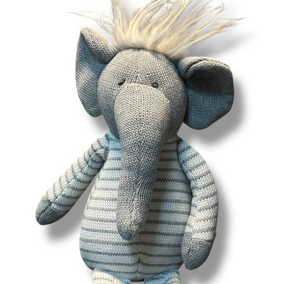 MudPie Plush Knit Elephant Doll Nursery Decor Baby Shower Gift Stripe Safari 15" - Picture 3 of 12